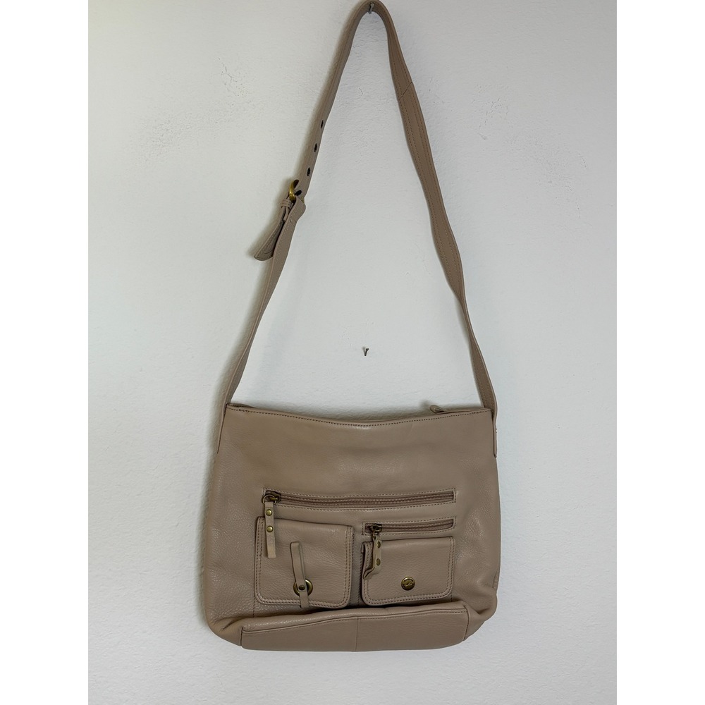 Stone Mountain Beige Pebbled Leather Crossbody Bag Organizer Purse Tan